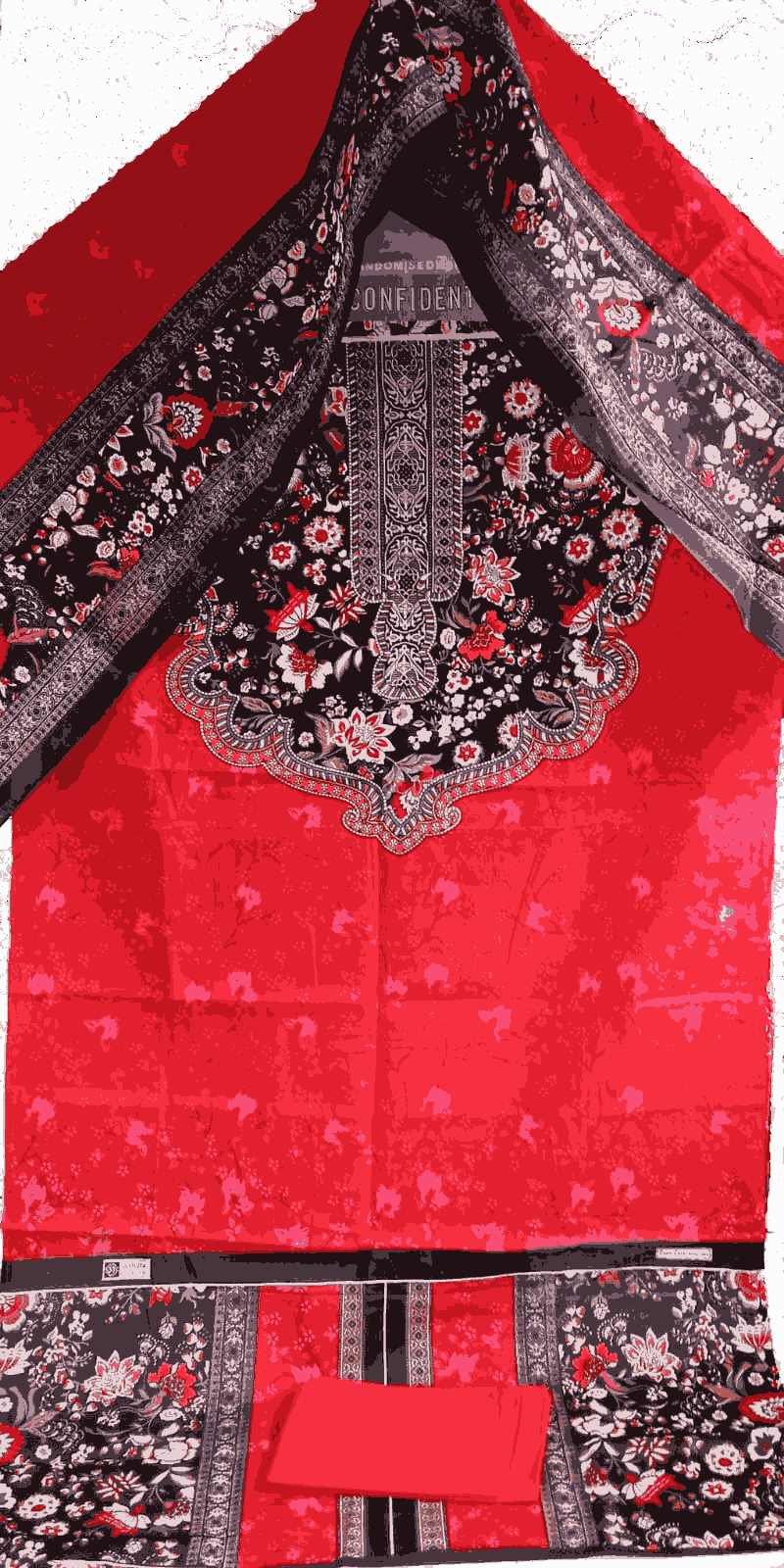 Jamjam Kalamkari Red Floral Printed 3 Piece /জামজাম কালামকারি লাল ফ্লোরাল প্রিন্টেড থ্রি-পিস
